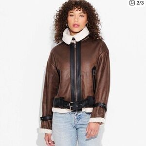 NEW Women's Faux Shearling Aviator Jacket - Wild Fable Brown
